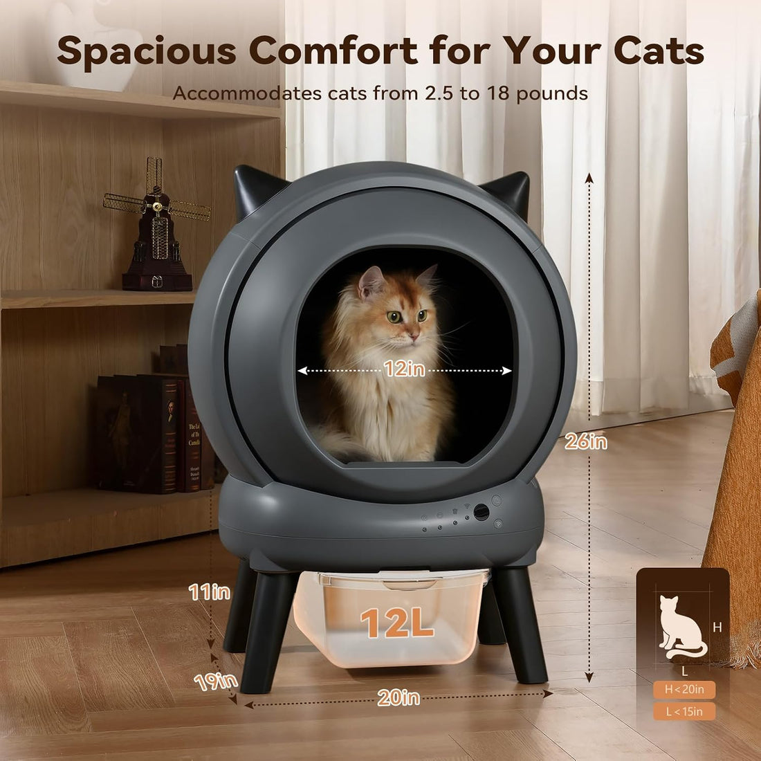 Automatic Litter Box, ZHMZ E2 Self Cleaning Litter Box for Multiple