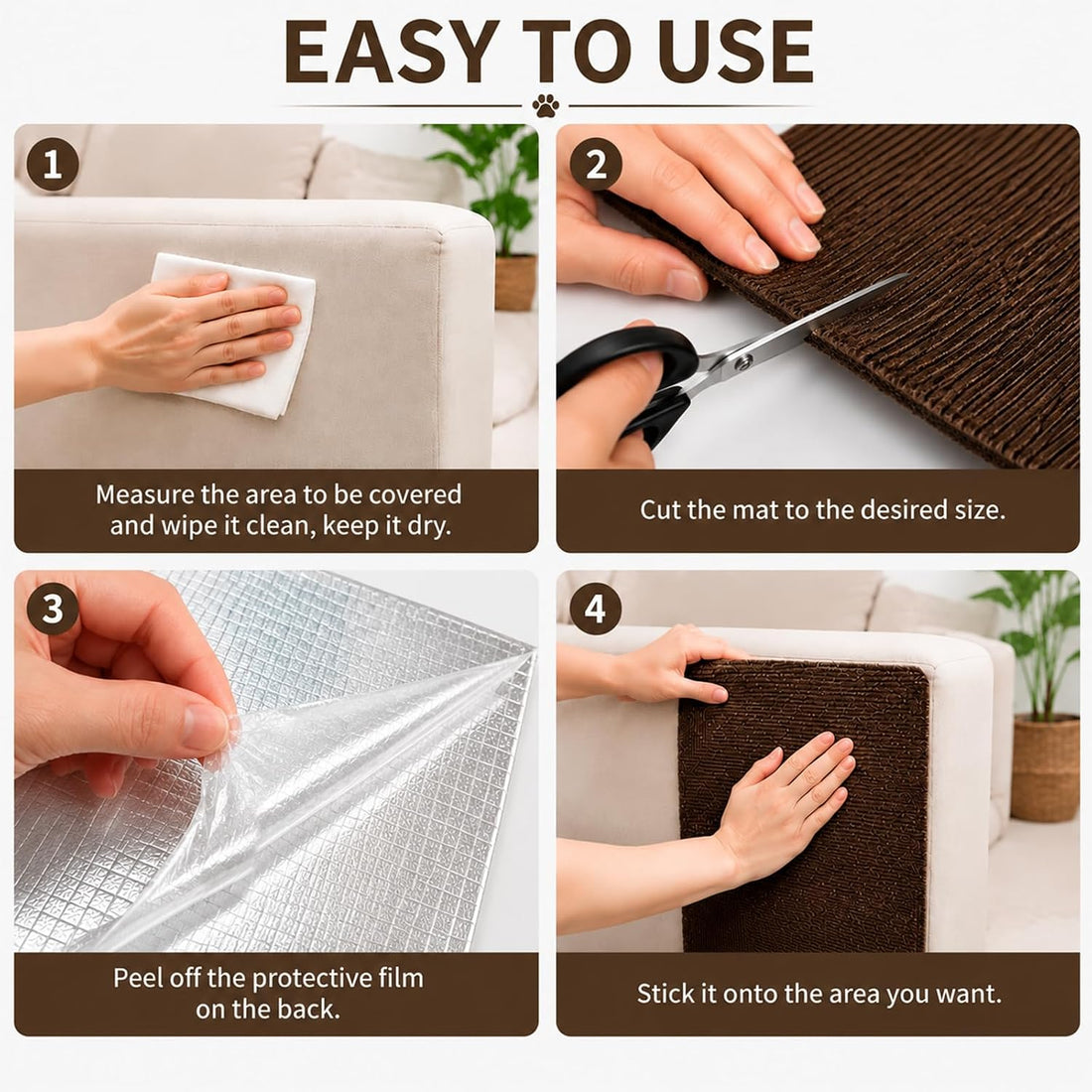 Cat Scratch Furniture Protector Trimmable DIY Self-Adhesive Couch
