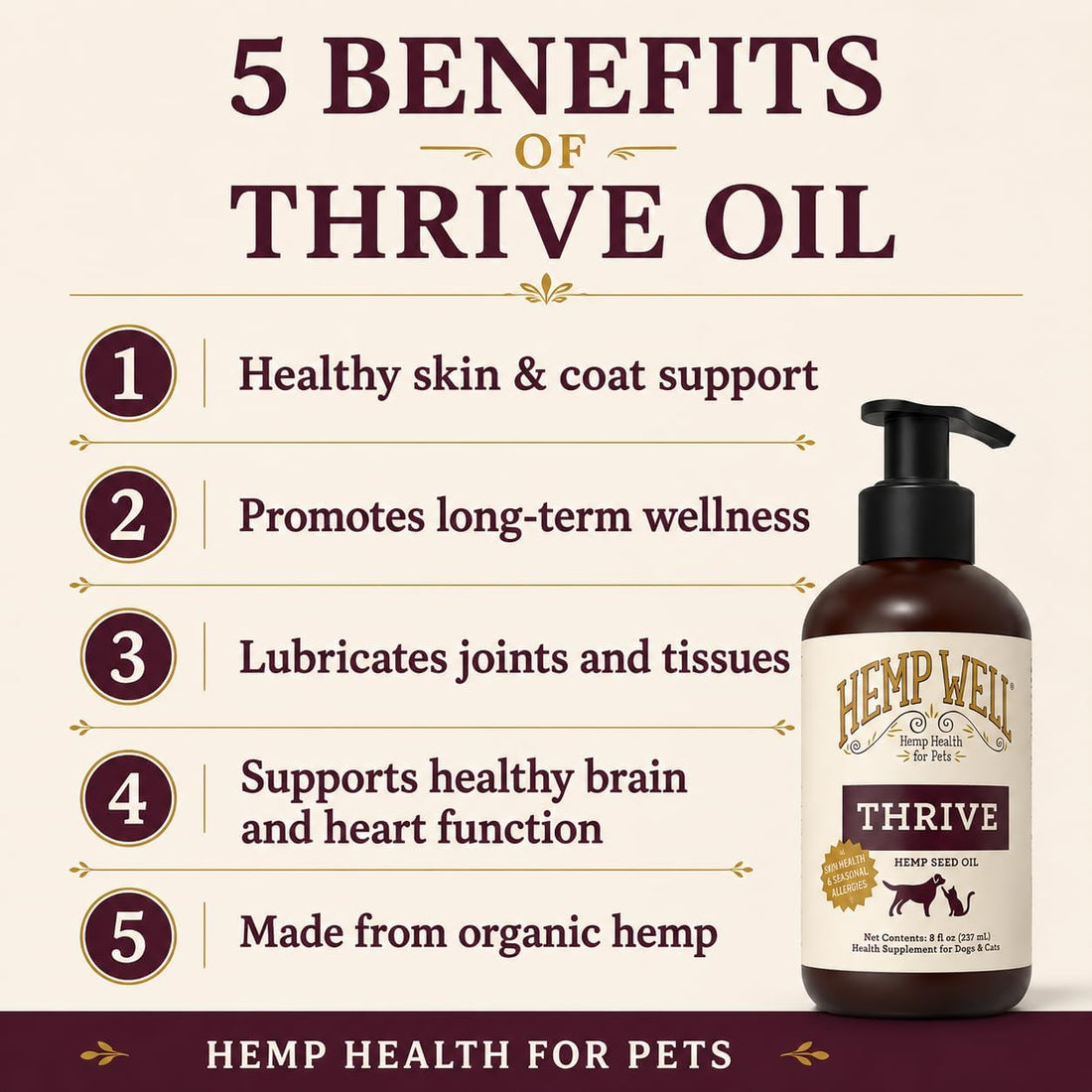 Hemp Well Thrive Oil for Dogs and Cats – Supports Hip, Joint