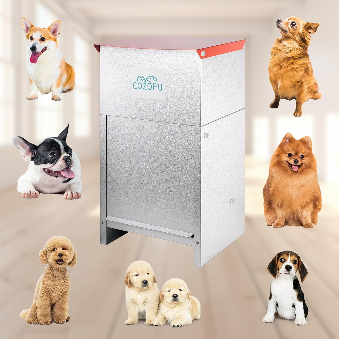 Dog Feeder Galvanized Pet Food Automatic Gravity Dispenser 25lbs