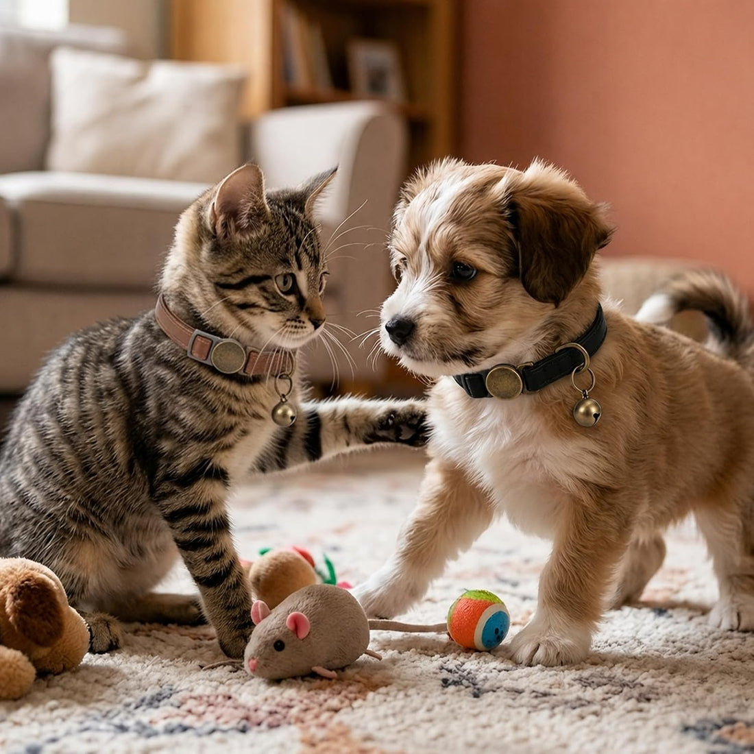2 Pcs Leather Cat Collar Adjustable Breakaway Dog Collar with Bell