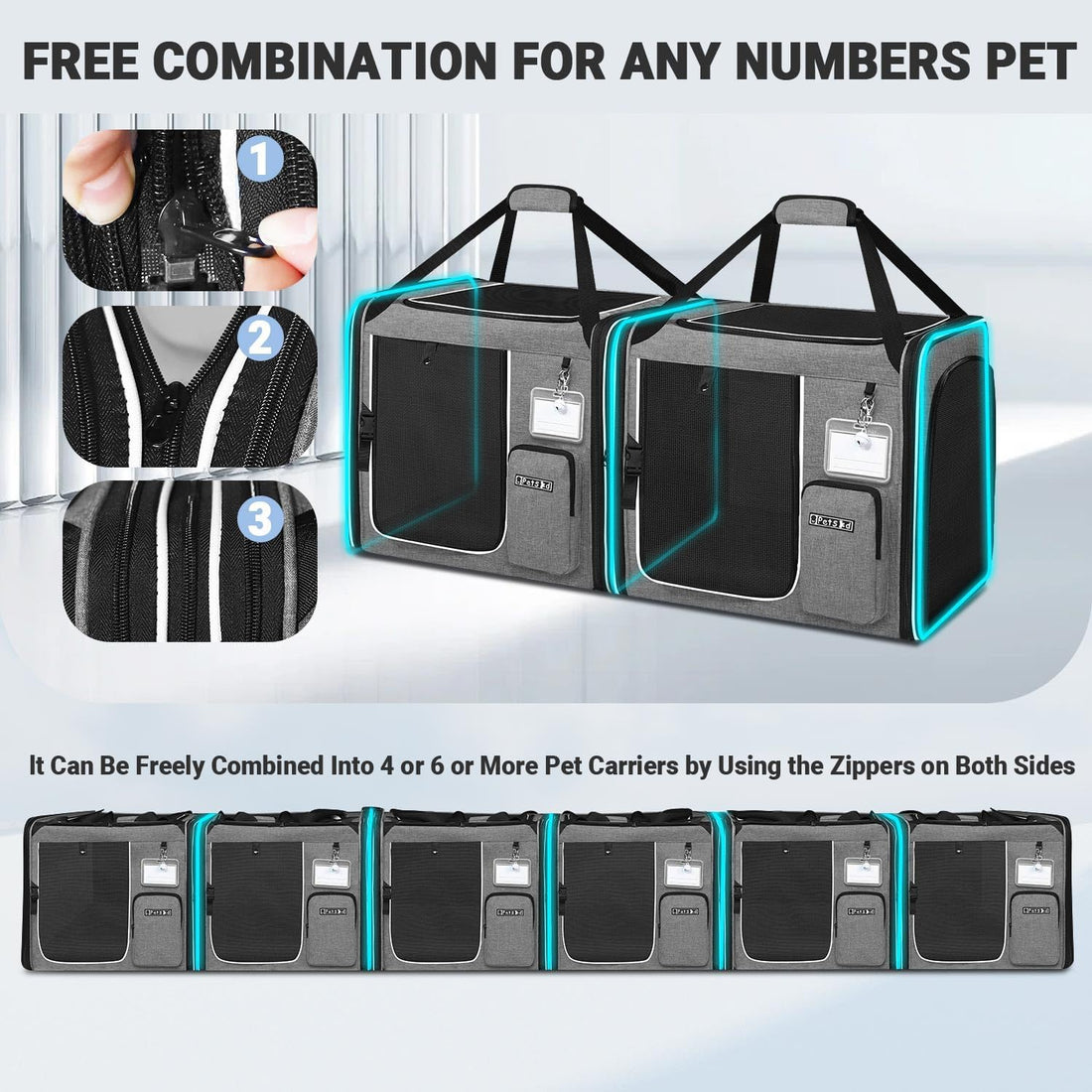 Petskd 2 in 1 Double Cat Car Travel Carrier with Litter Box