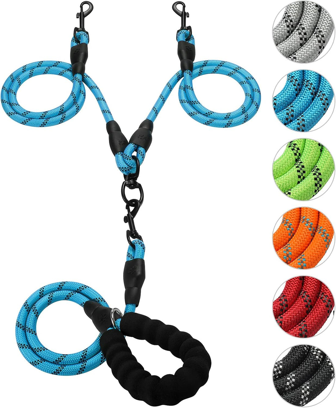 Double Dog Leash Reflective Detachable Coupler &360° Swivel Tangle