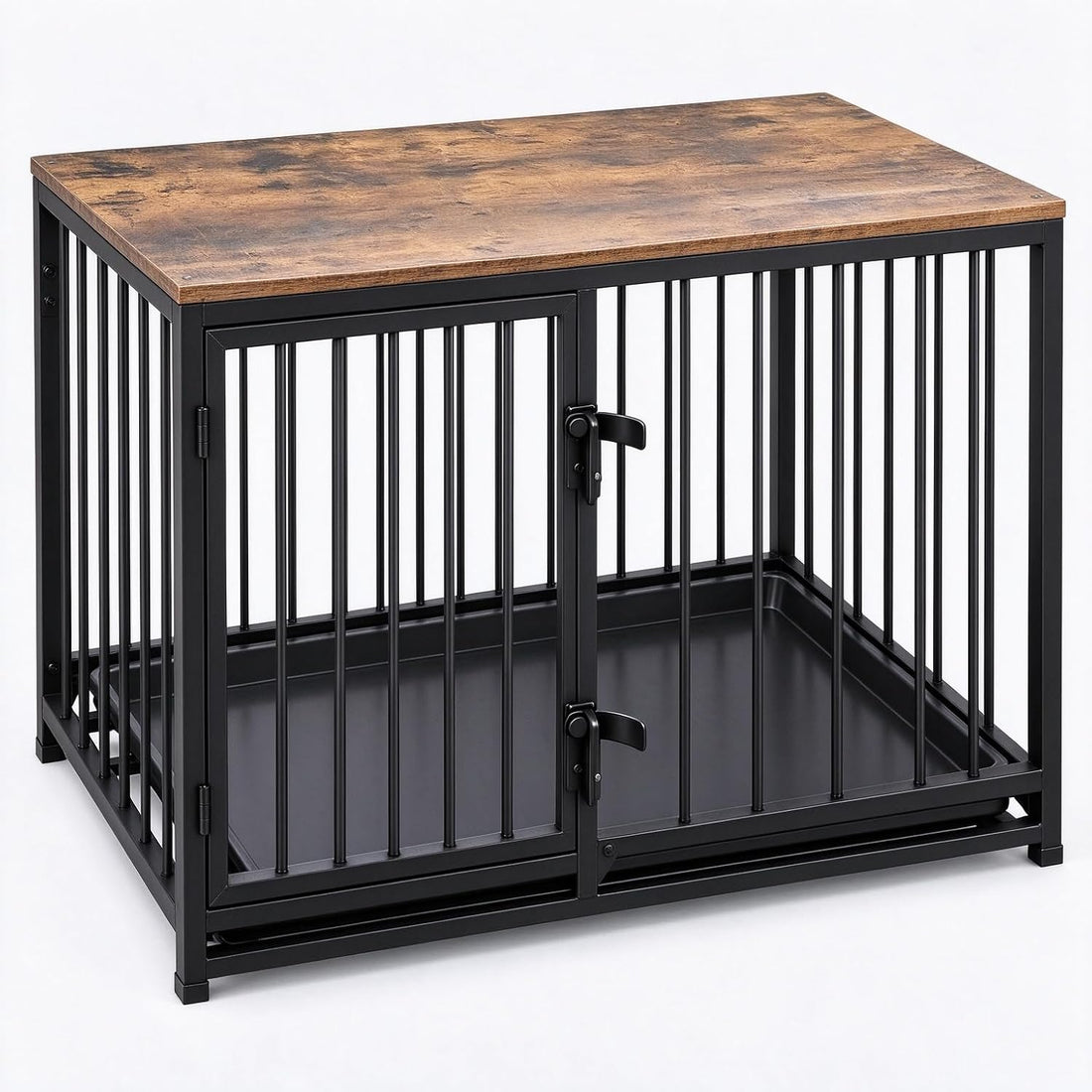 Dog Crate Furniture, 33.5" Metal Dog Kennel, Wood Tabletop