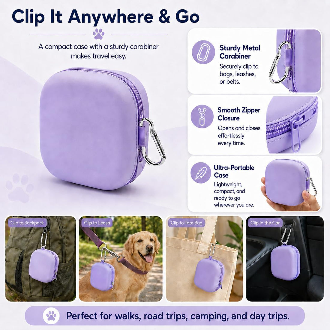 Portable Dog Bowl, Collapsible 2-in-1 Travel Dog Bowls with Carabiner