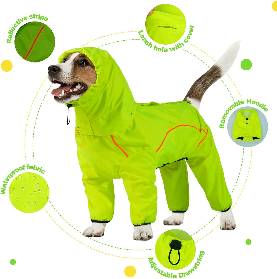 ADINIKIA Dog Raincoat,Waterproof Rain Jacket with Removable Hood,Khaki