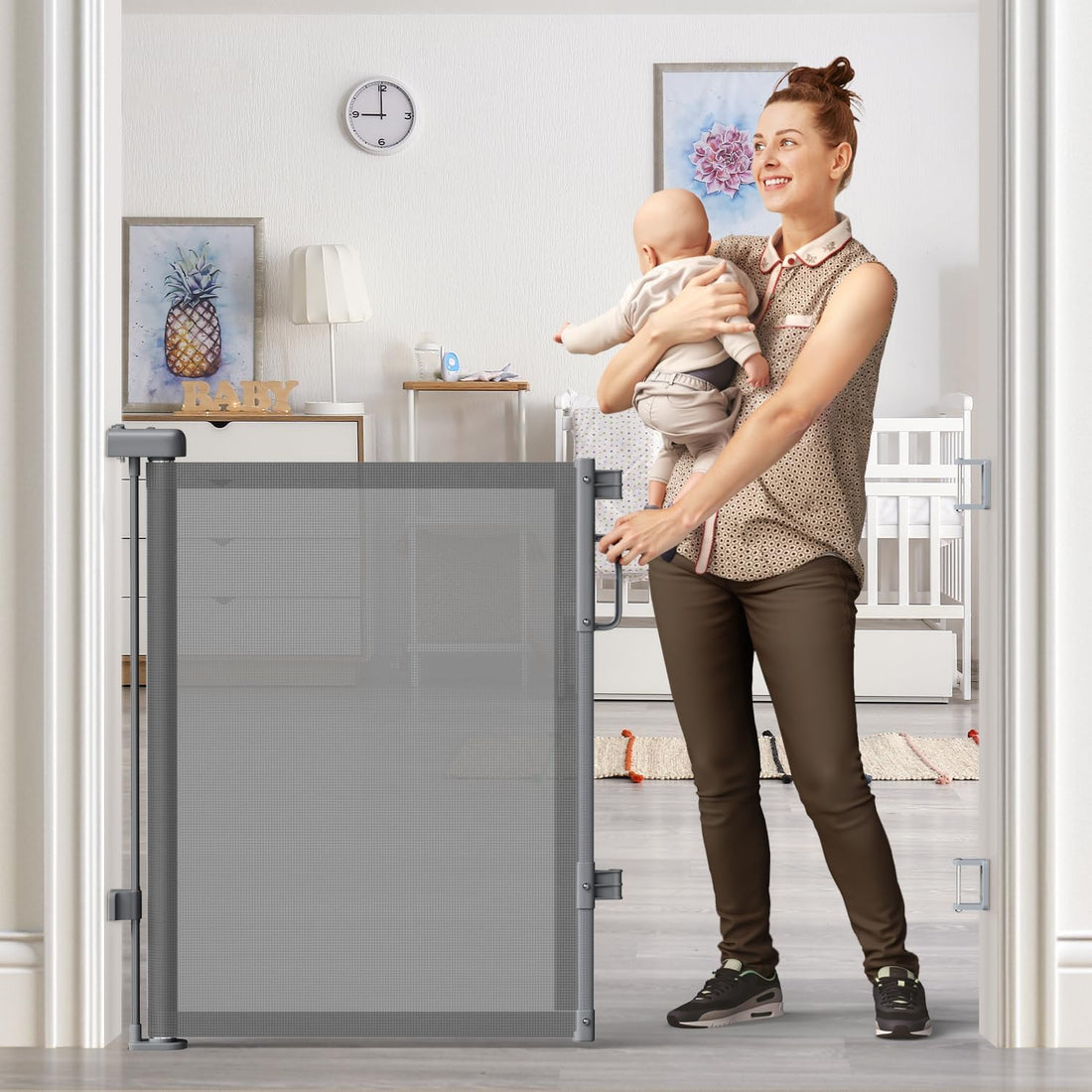 Cideny Retractable Baby Gate for Stairs & Doorways