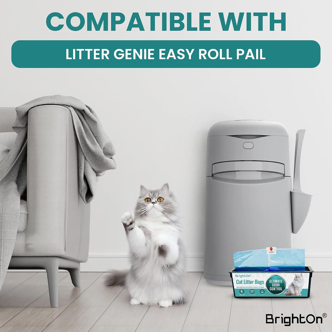 BrightOn®, 50 Litter Bag Refill Bags for Genie Easy Roll Litter Bin