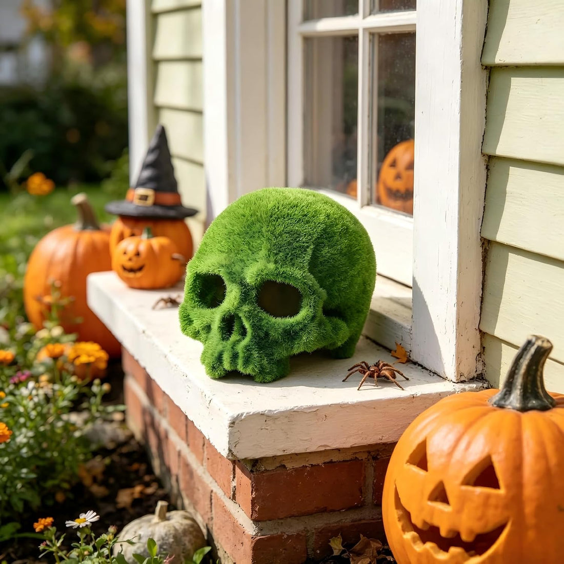 Mossy Skull Terrarium Ornament 4.5" Realistic Reptile Habitat Decor