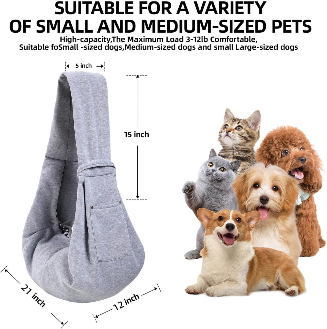 Dog and Cats Carrier Sling, Puppy Small Pet Carrier with Storage