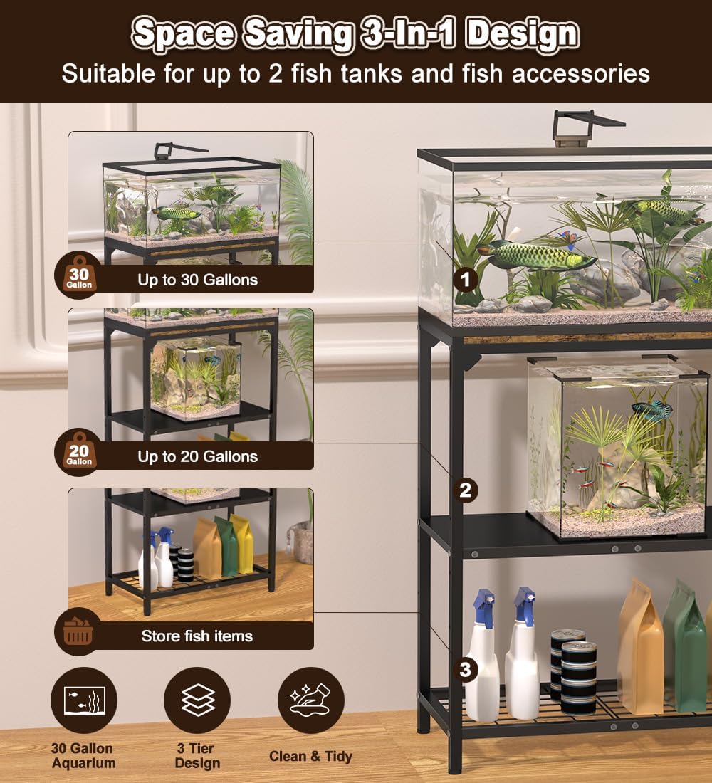 20-30 Gallon Aquarium Stand with 3-Tier Adjustable Storage Shelf