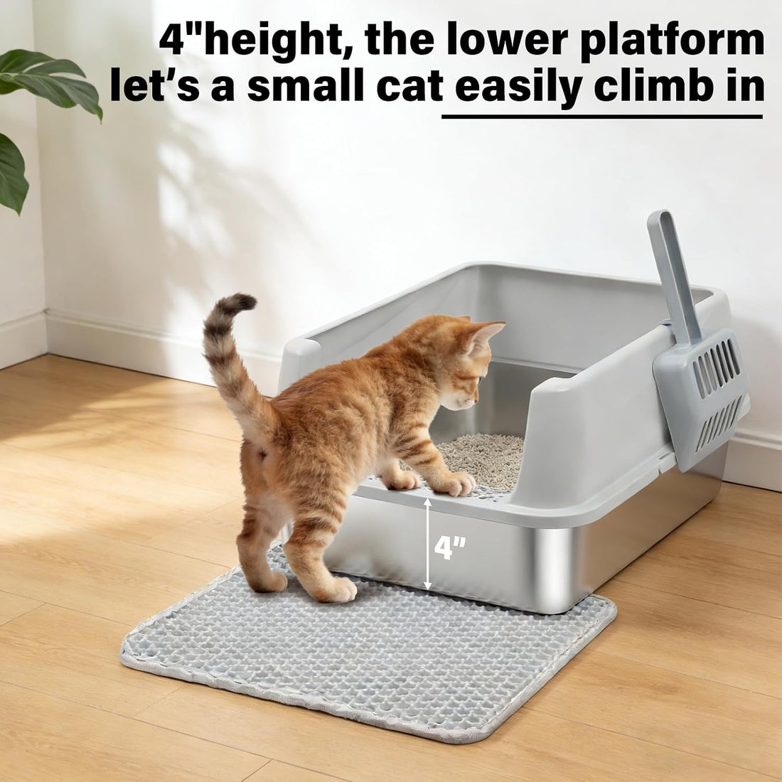 FUTAM Stainless Steel Litter Box with Lid, Metal Litter Box High Sides