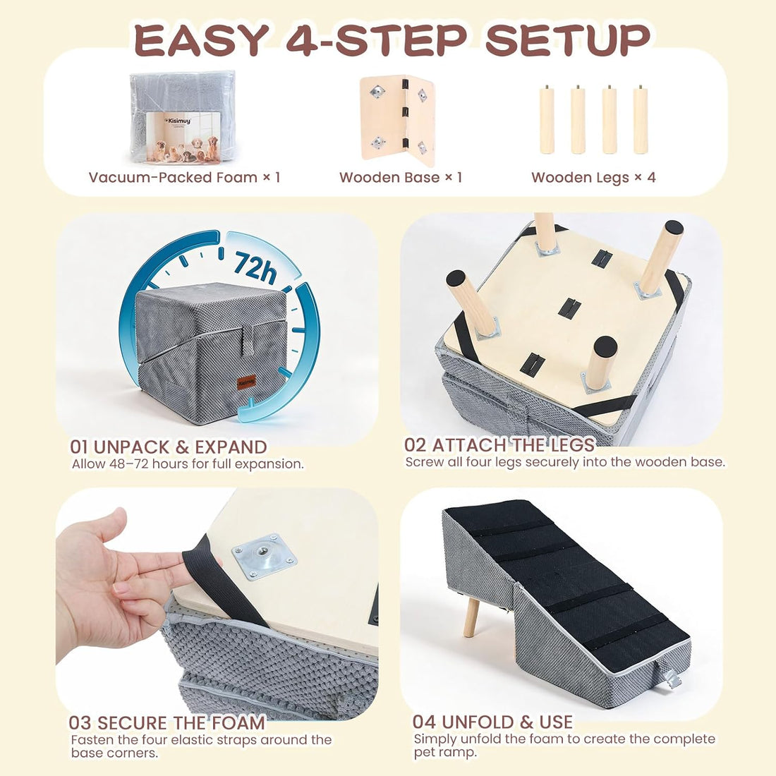 Space-Saving Dog Ramp for Bed, 2-in-1 Ottoman for Small Dogs