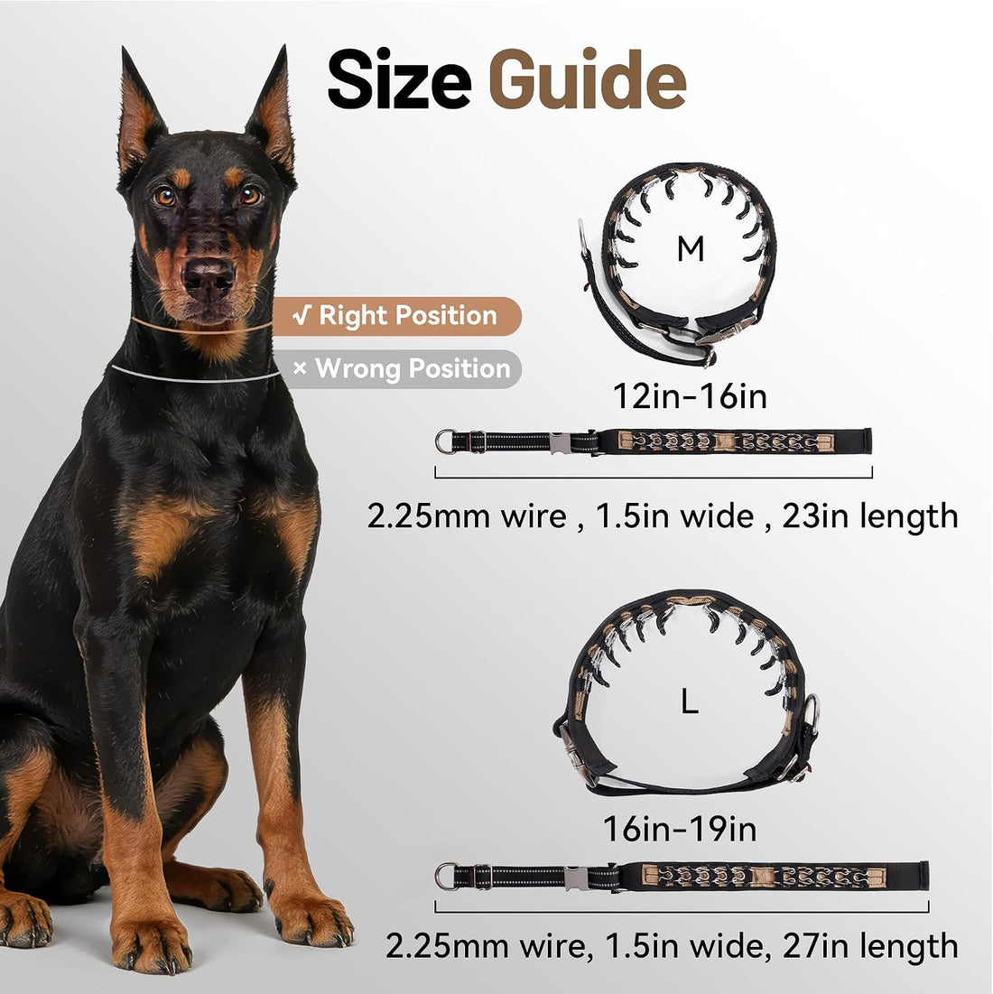 Hidden Prong Collar, Adjustable Martingale Design, M