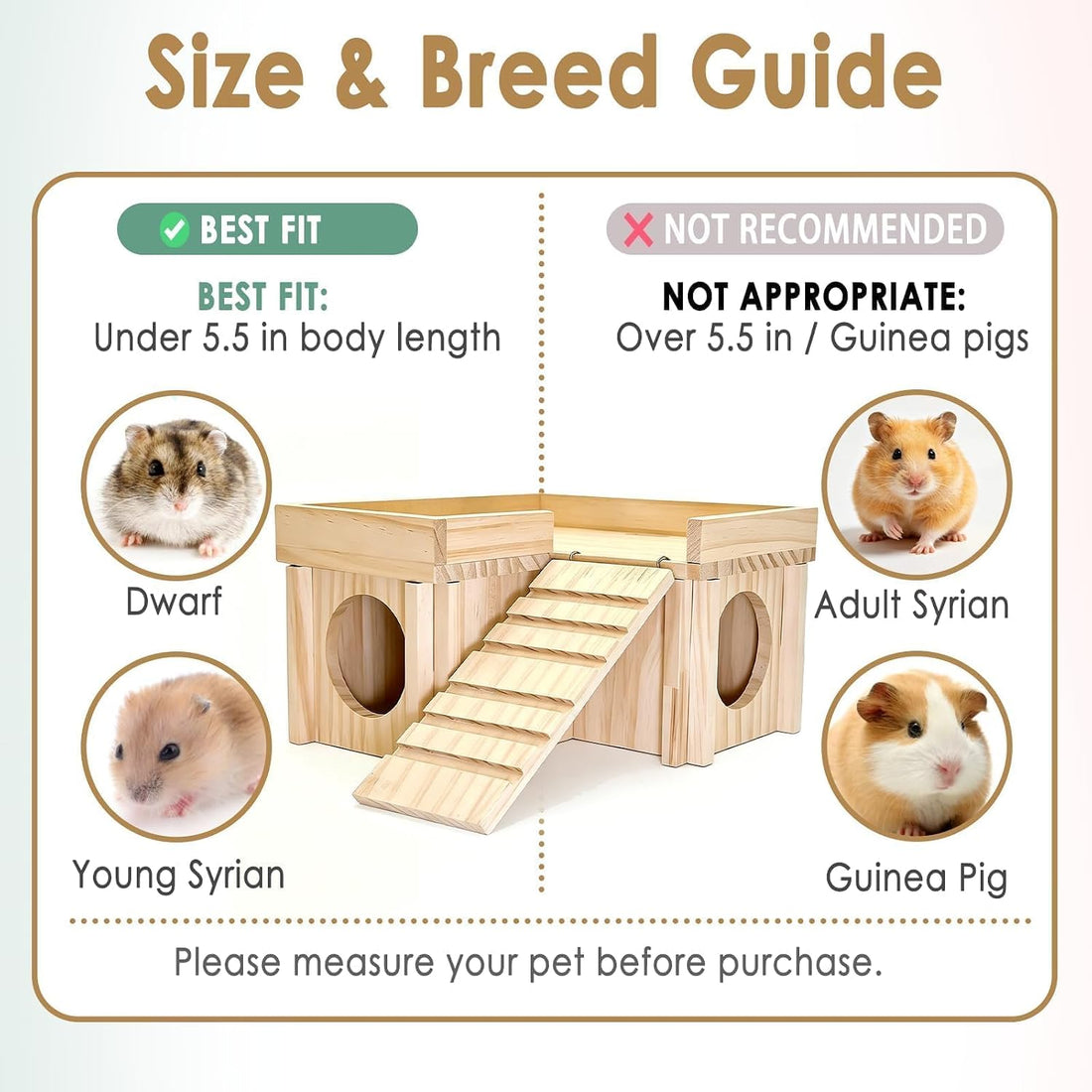 Wooden Hamster Hideout House with Platform, Bowl & Ladder