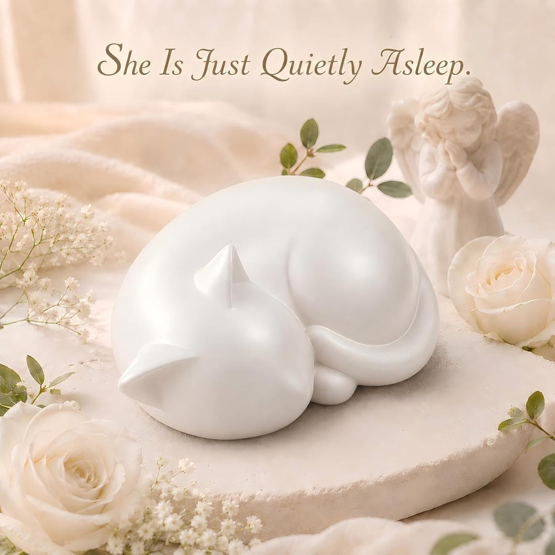 Handmade Sleeping Cat Urn for Ashes