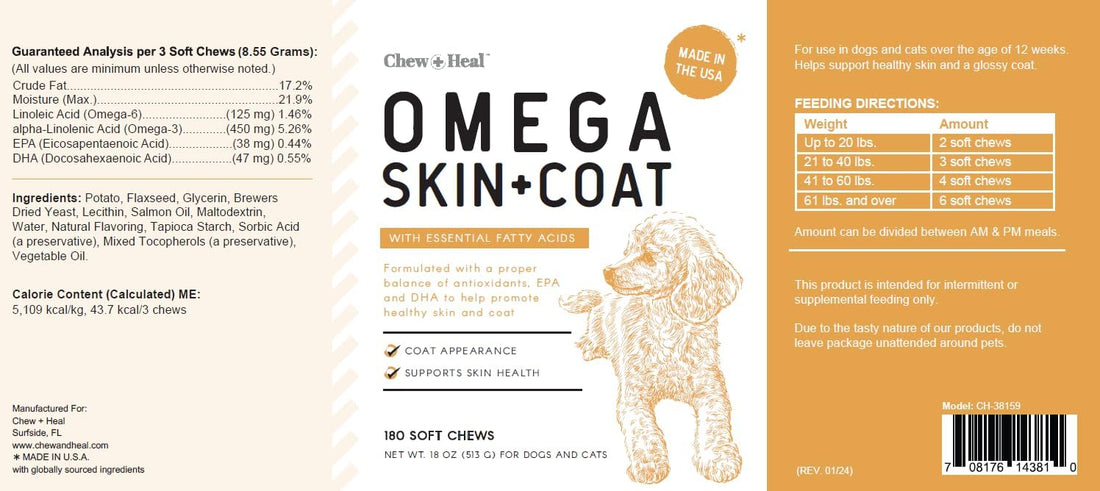 Omega 3 Fish Oil for Dogs - 180 Soft Chews - Itch Relief