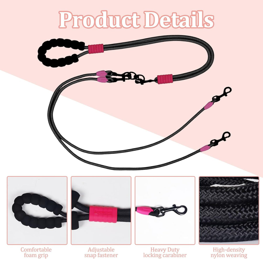 Double Dog Leash No Tangle, Adjustable Split Leads Three Pet Walking