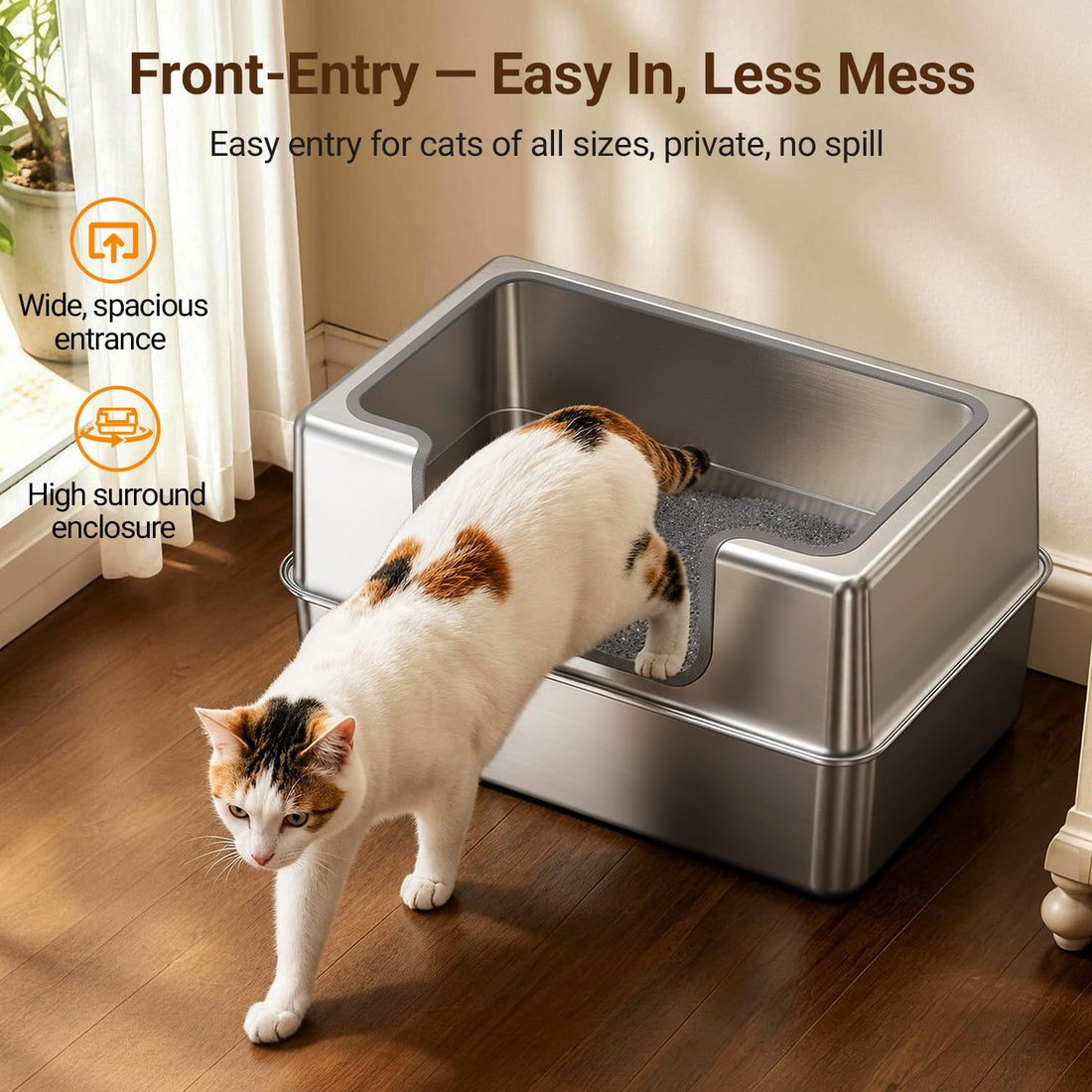 Non-Stick Entirely Stainless Steel Litter Box Splash-Proof