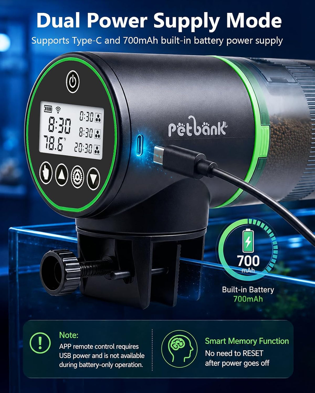 WiFi Automatic Fish Feeder for Aquarium with Temperature Monitoring