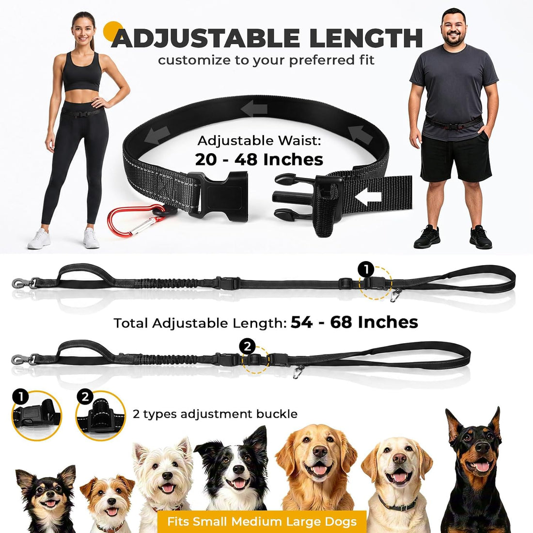 PETCARE 4 in 1 Hands Free Dog Leash with Car Seatbelt Buckle
