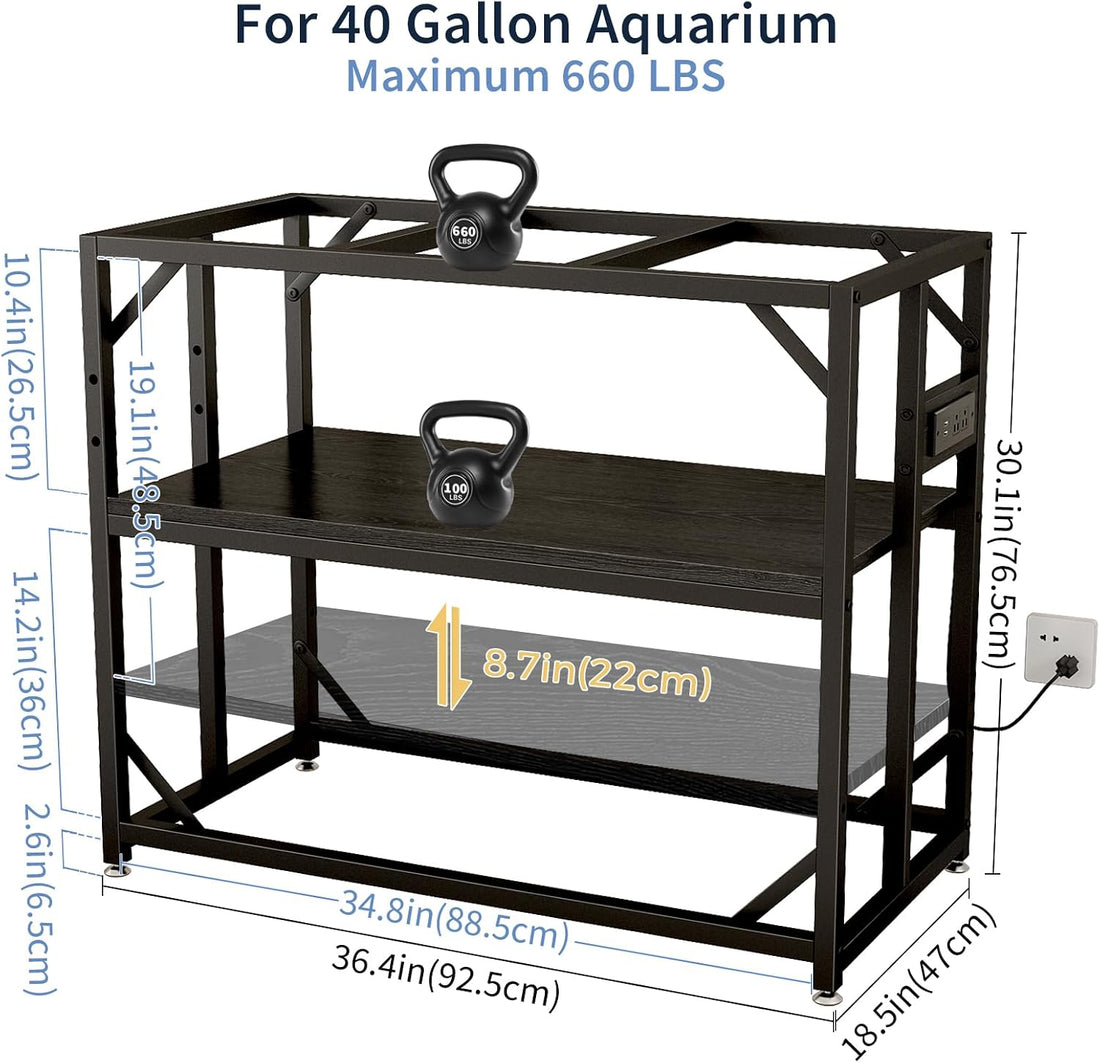 METYERRY 40 Gallon Fish Tank Stand with Power Outlet,Adjustable Shelf