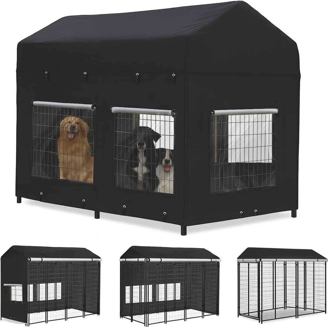 Outdoor Dog Kennel Cover 8'Dx4'Wx6'H Full Coverage Kennel Cover Large