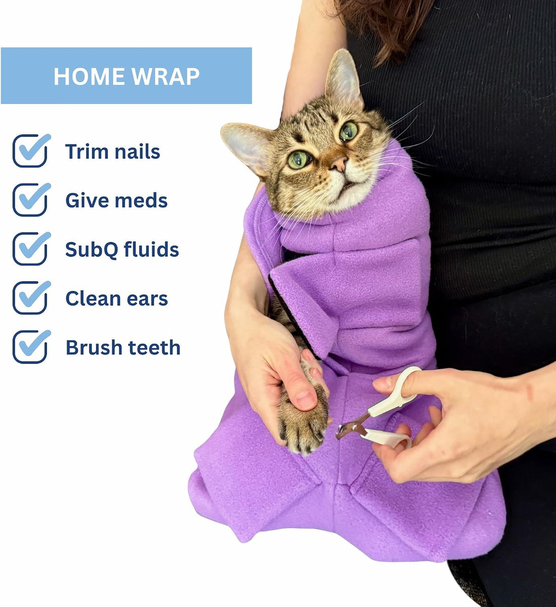 Calm & Cozy® Cat Swaddle Wrap for Anxiety & Handling (Lavender, Med)