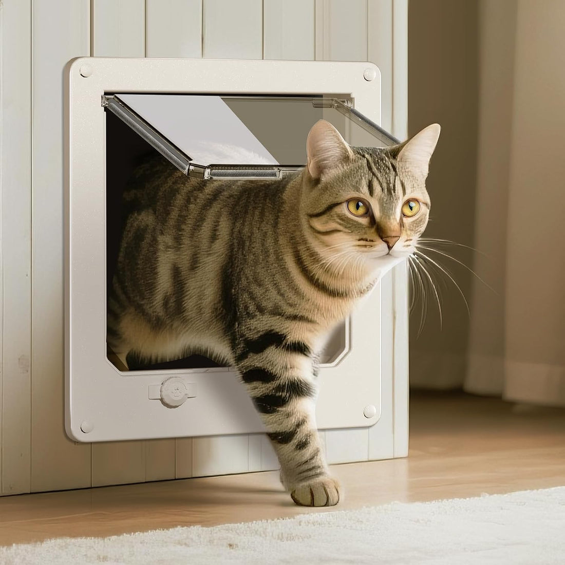 LIBBEPET Thin Interior Cat Door, 4 Way Locking Flap for Cats ≤18 lbs