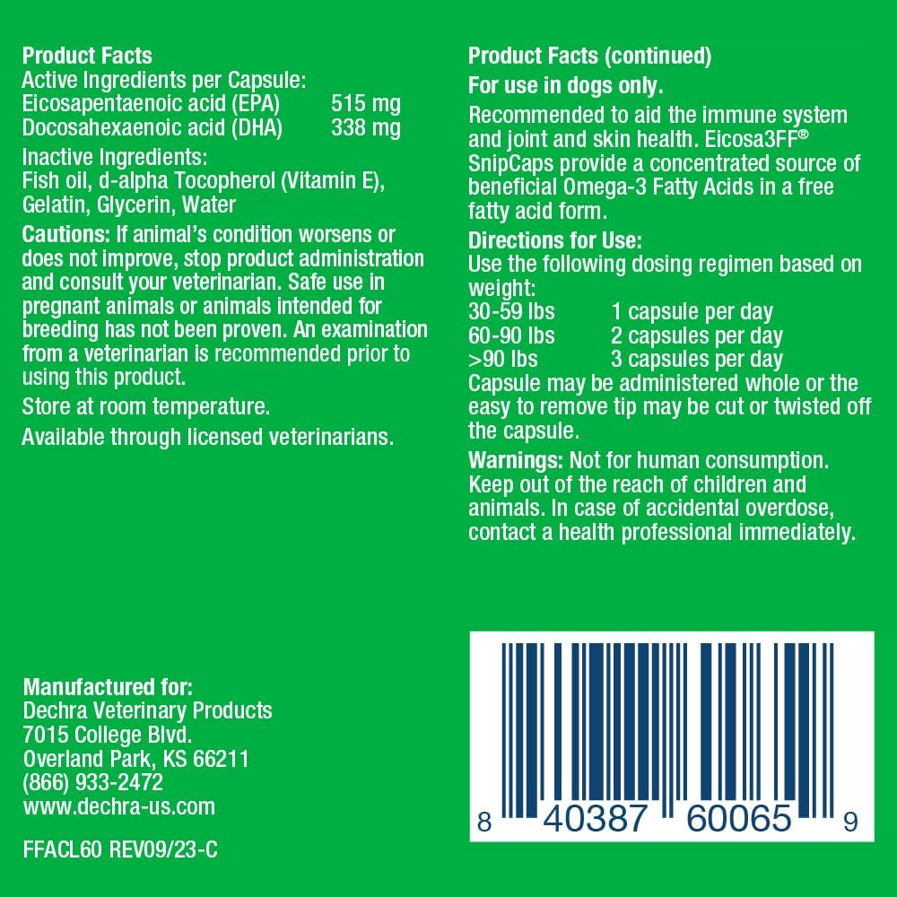 Eicosa3FF SnipCaps Omega 3 Free Fatty Acid Capsules for Dogs - Large