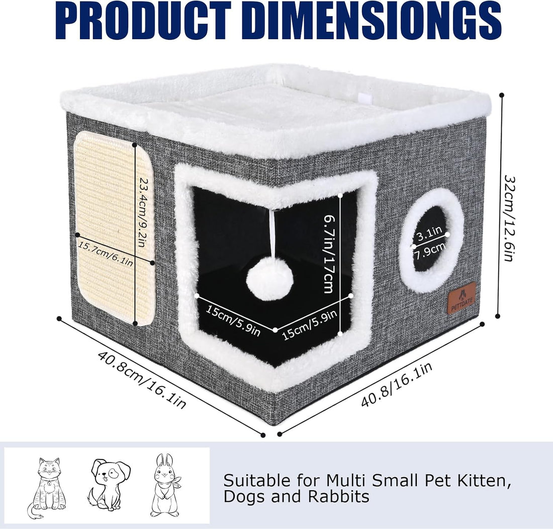 Cat Beds for Indoor Cats, Large Cat Cave Bed with Scratch Pad