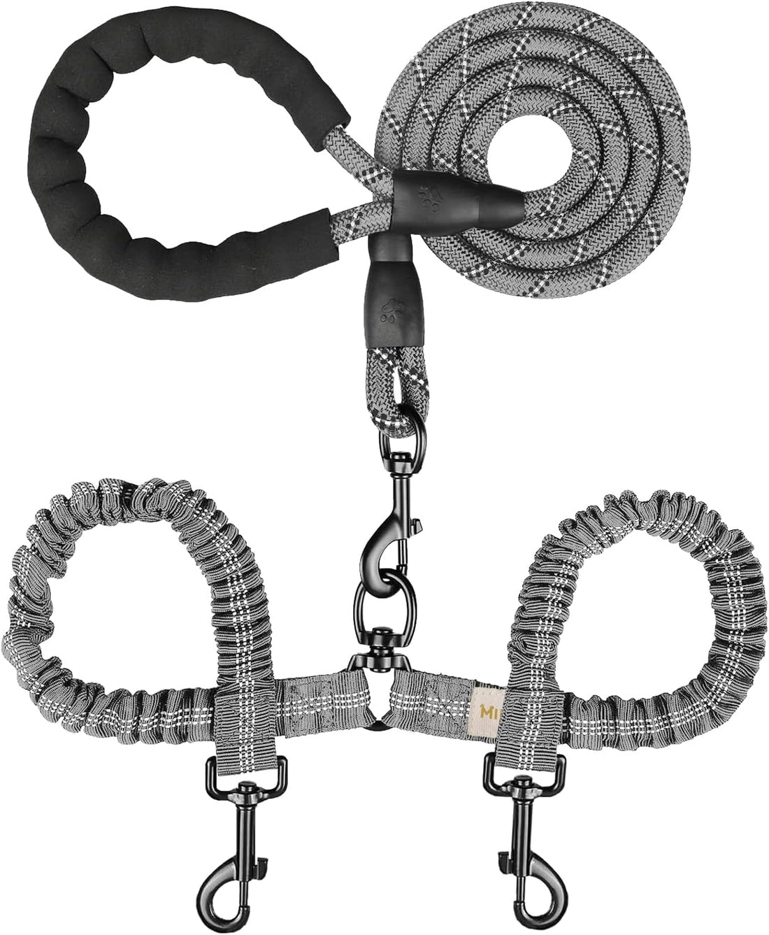 MingXpets Double Dog Leash,360° Swivel Tangle Free Bungee Walking