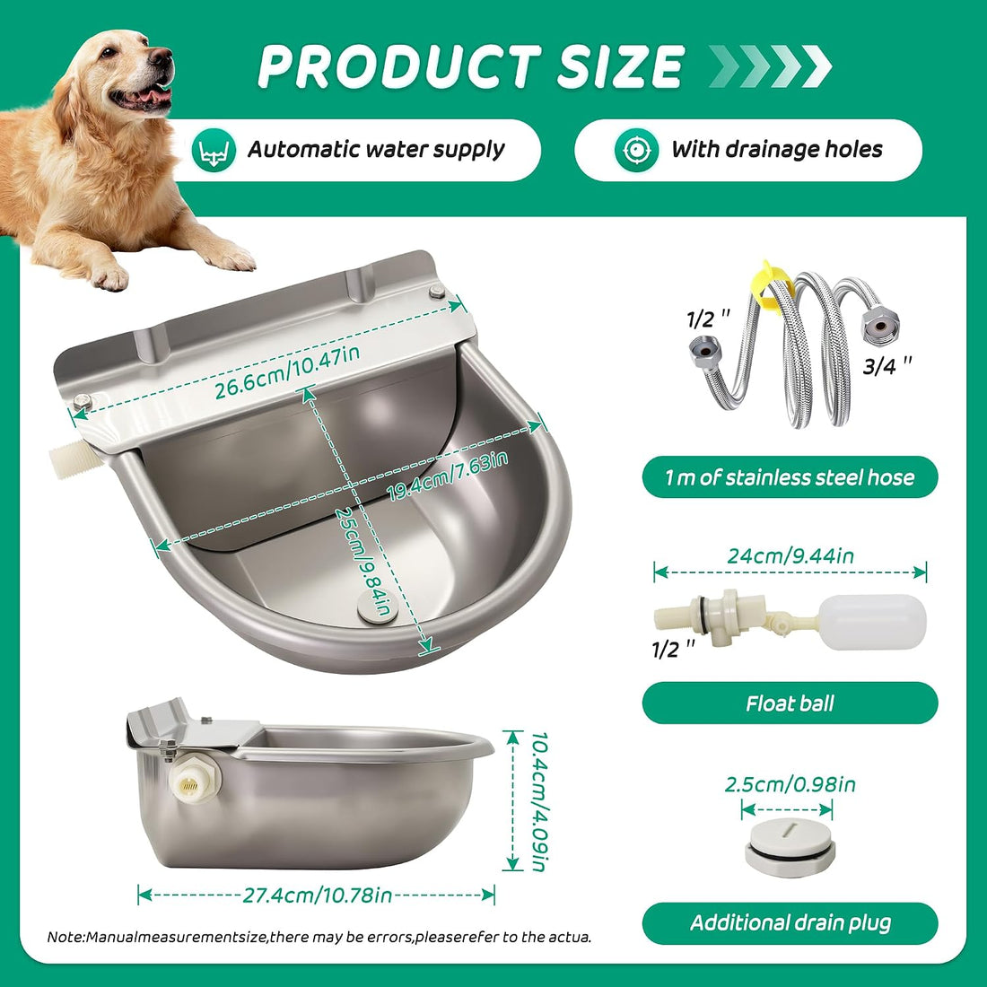 Automatic Livestock Waterer Bowl,304 Stainless Steel Float Valve Pet
