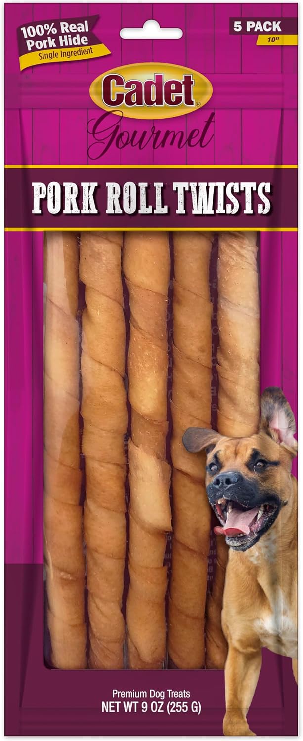Cadet Gourmet Pork Roll Twists Dog Chews, 5 Count, 10"
