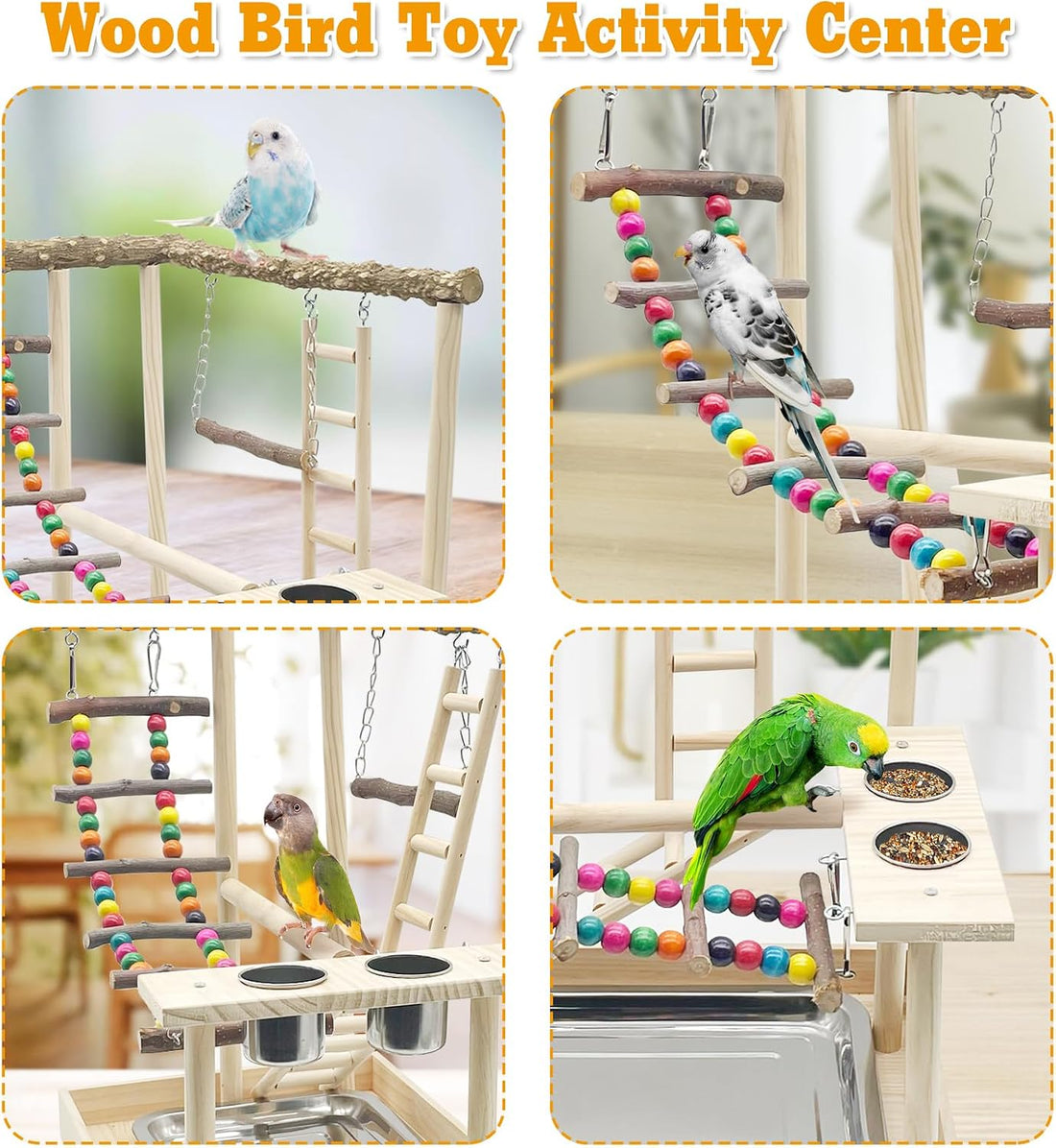 Hamiledyi Bird Playground Parrots Wood Perch Stand Cockatiel