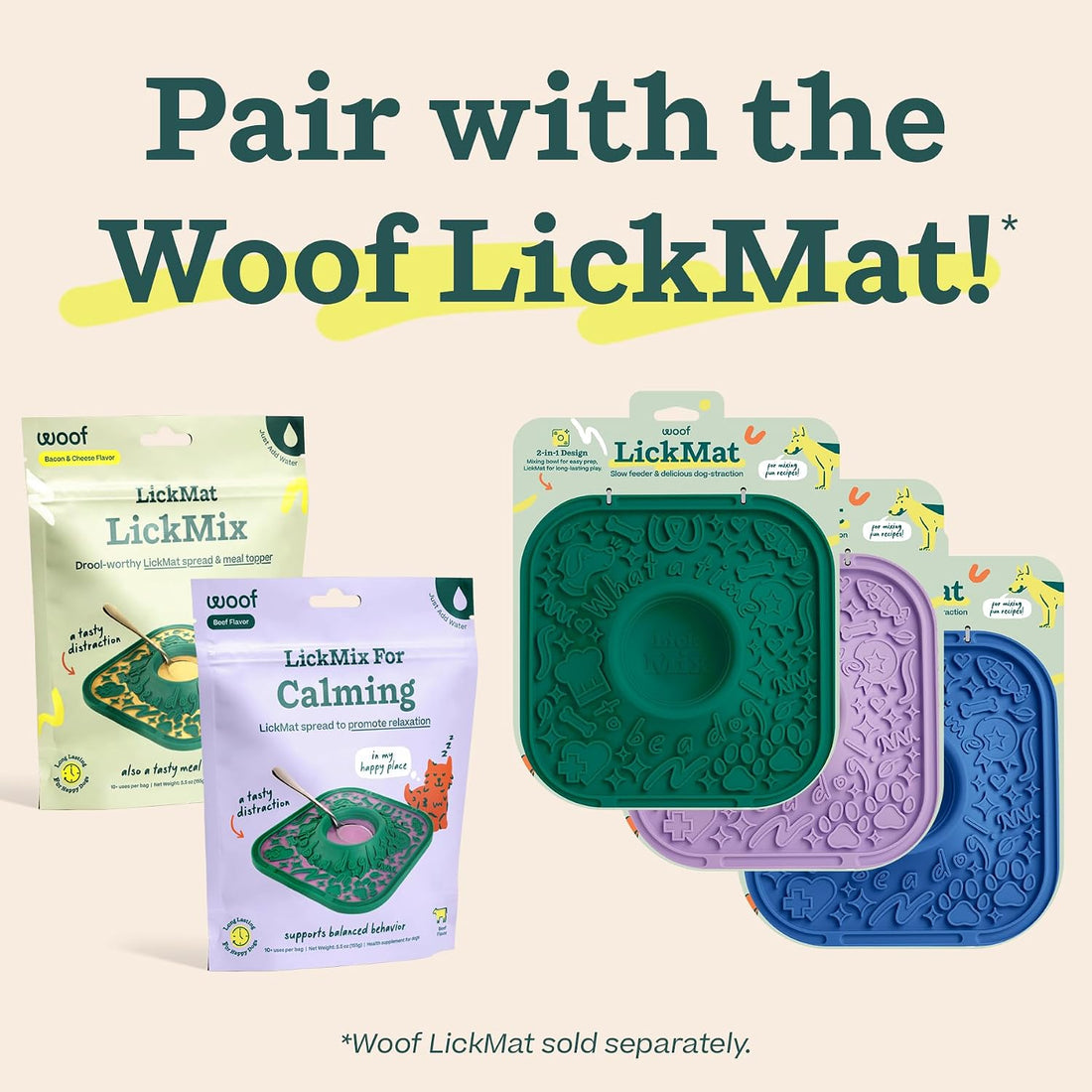 WOOF LickMix, Dog Lick Mat Spread & Meal Topper, Calming