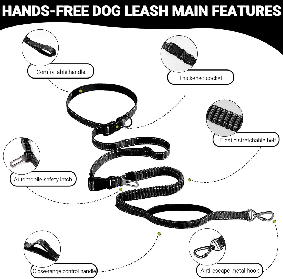 Hands-Free Dog Leash,Adjustable Waist Belt for Walking Running Hiking