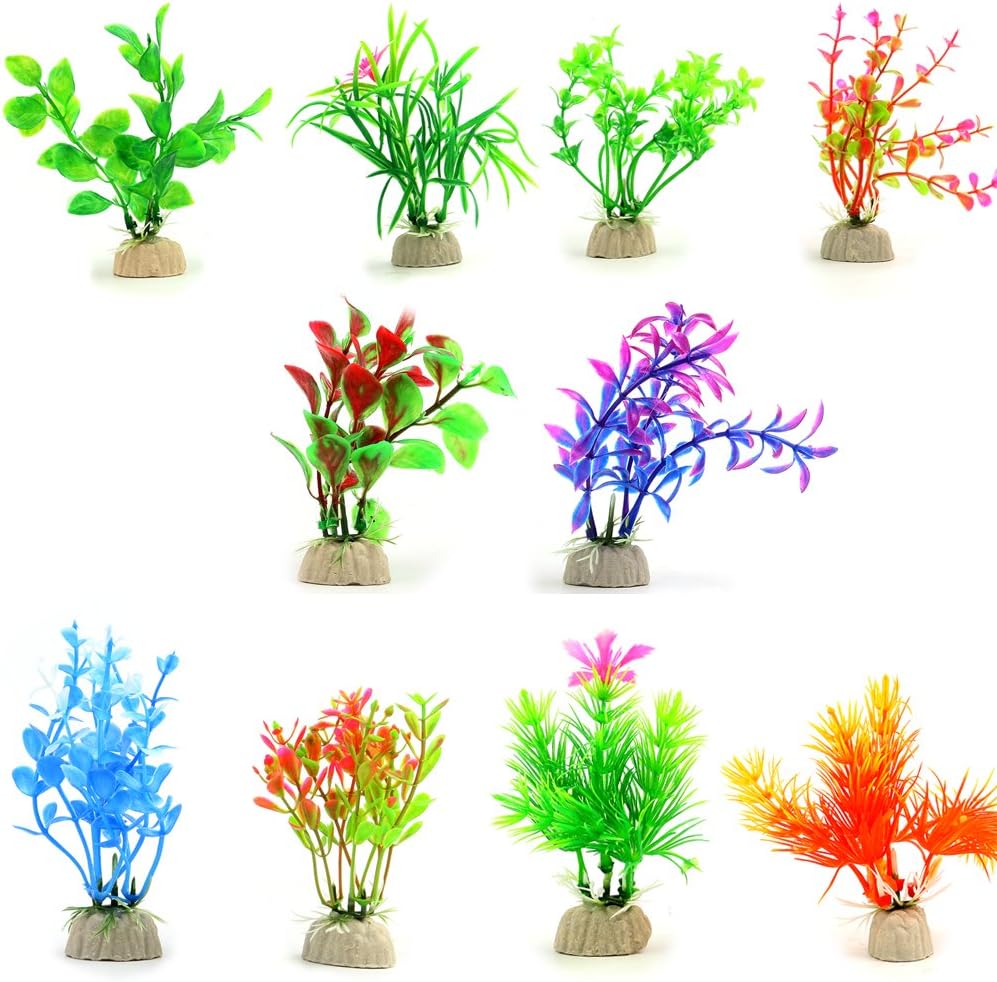 COMSUN 10 Pack Artificial Aquarium Plants