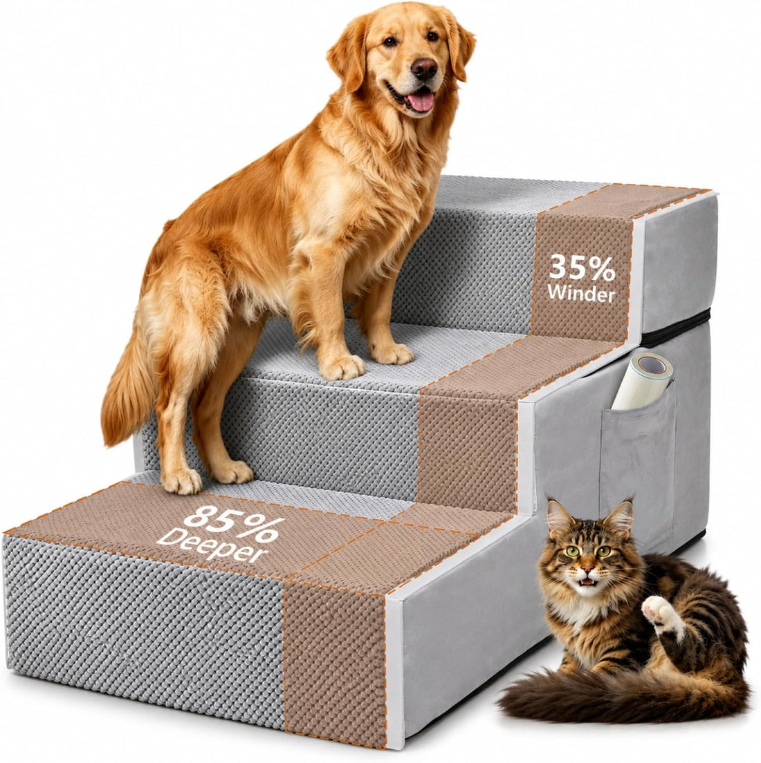 Dog Stairs for High Bed, Dual Reinforced Support Pet Steps for Large