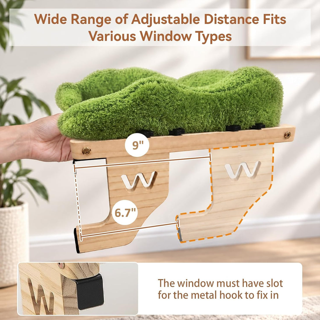 WOOCHPET Wooden Cat Window Perch, Cat Window Bed with Soft Cushion