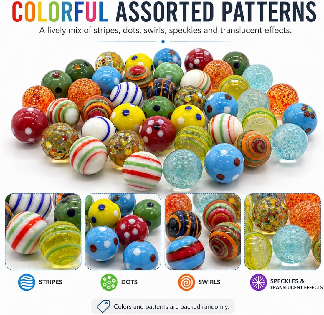 20 Pcs Assorted Glass Marbles, 16mm/0.63 Inch Glass Marbles Bulk
