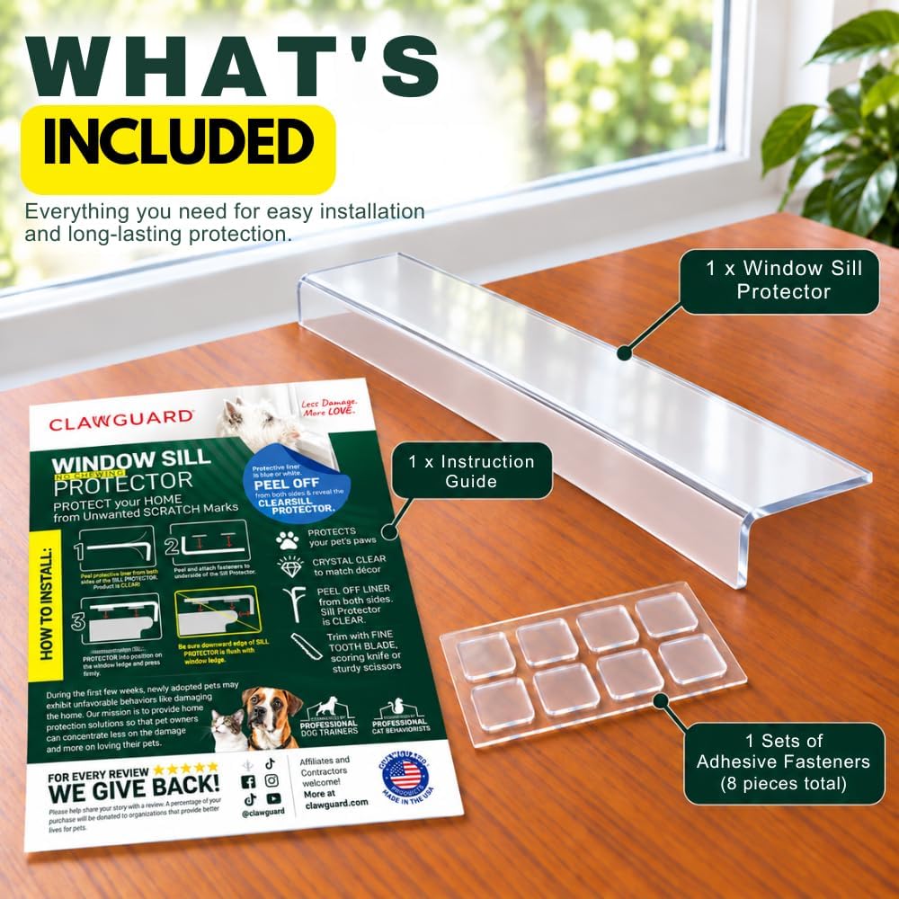 CLAWGUARD Window Sill Protector for Dogs and Cats, Clear, 35.5x3.25 in