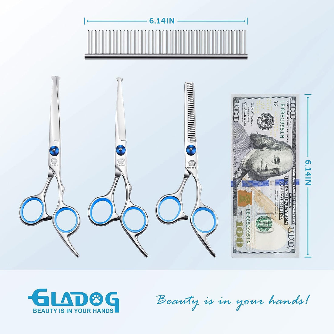 GLADOG Professional 5 in 1 Dog Grooming Scissors Set with Safety