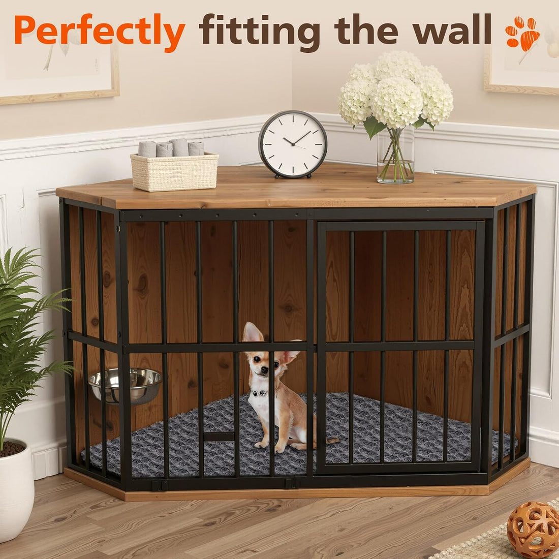 Hahafelt Corner Dog Crate Bed Large 42.5x23.8" Furniture Pad Gray