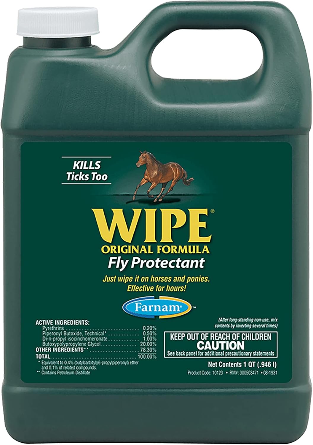 Farnam Wipe Original Formula Fly and Tick Protectant for Horses, 32 oz