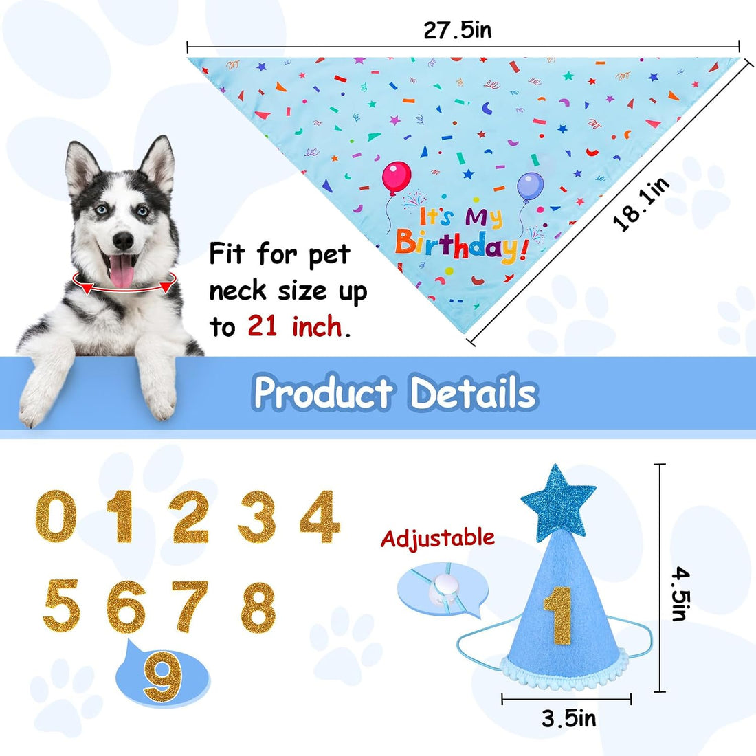 Yicostar Dog Birthday Party Supplies, Dog Birthday Bandana Set