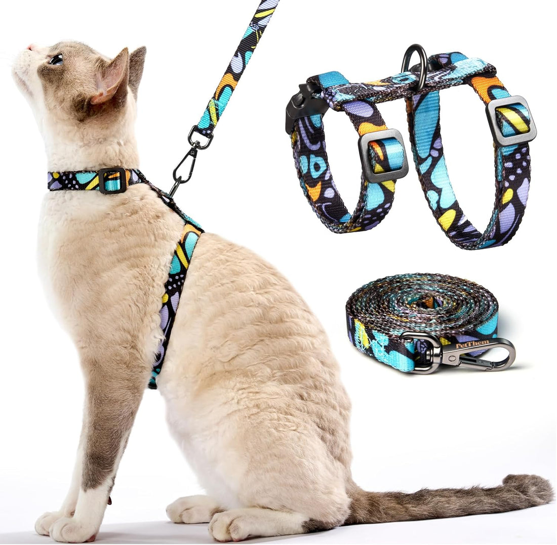 PetThem Adjustable Cat Harness and Leash Set Escape Proof (Black)