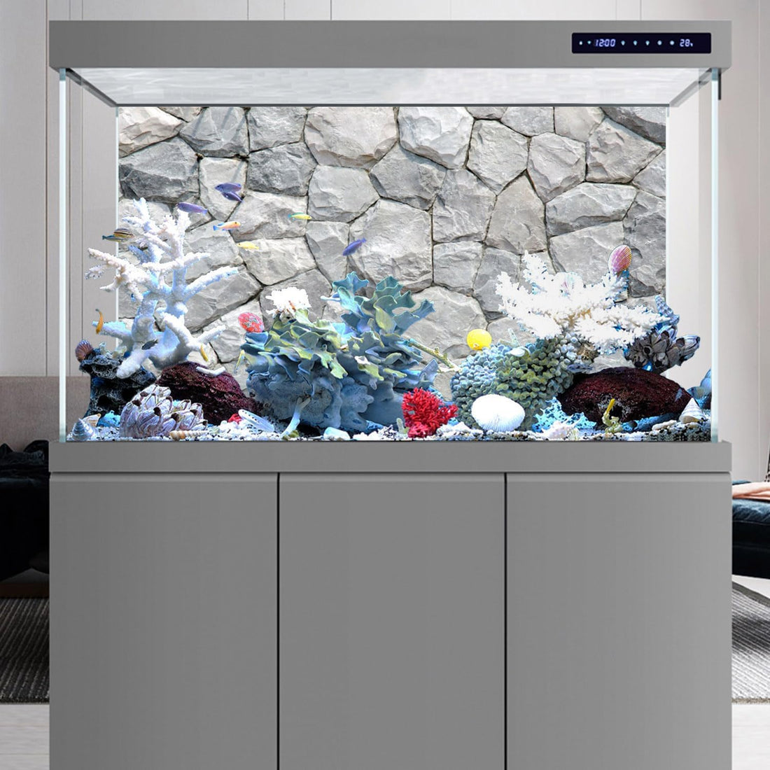 48x24 inches White Stone Aquarium Backdrop Rocky Fish Tank Background