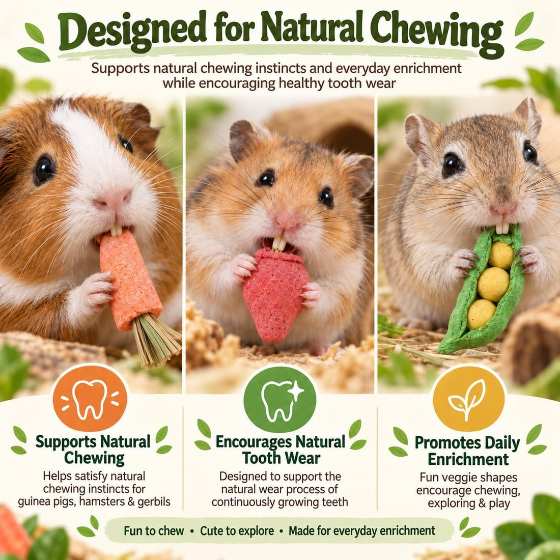 HERCOCCI 15Pcs Guinea Pig Chew Toys