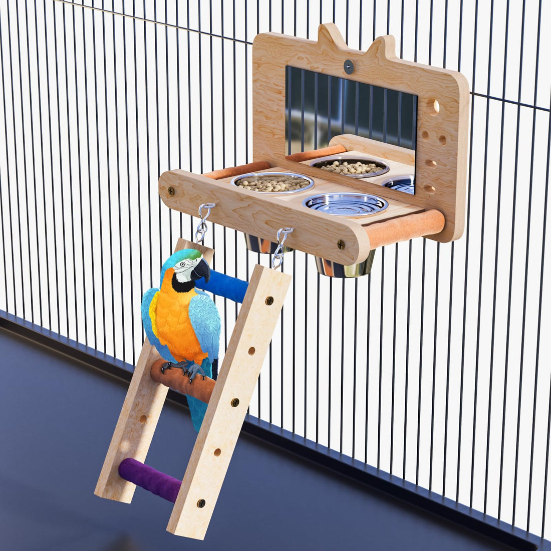 HOOSHEE Perch Platform Bird Toys with 304 Stainless Steel Food Cup